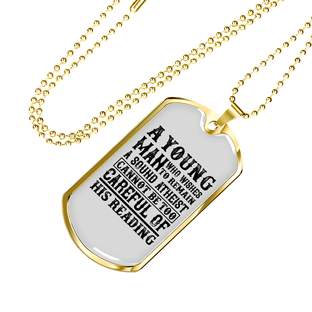 Young Man Atheist Christian Necklace Stainless Steel or 18k Gold Dog Tag 24" Chain-Express Your Love Gifts