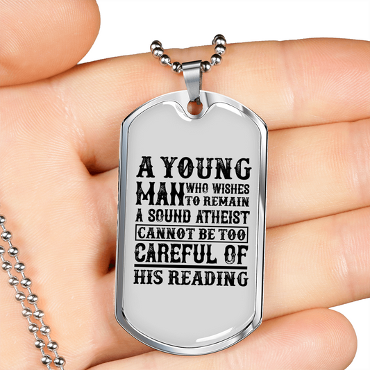 Young Man Atheist Christian Necklace Stainless Steel or 18k Gold Dog Tag 24" Chain-Express Your Love Gifts