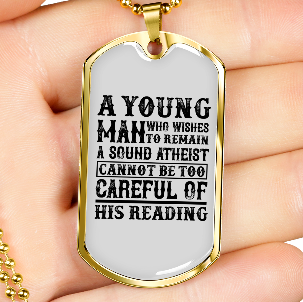 Young Man Atheist Christian Necklace Stainless Steel or 18k Gold Dog Tag 24" Chain-Express Your Love Gifts