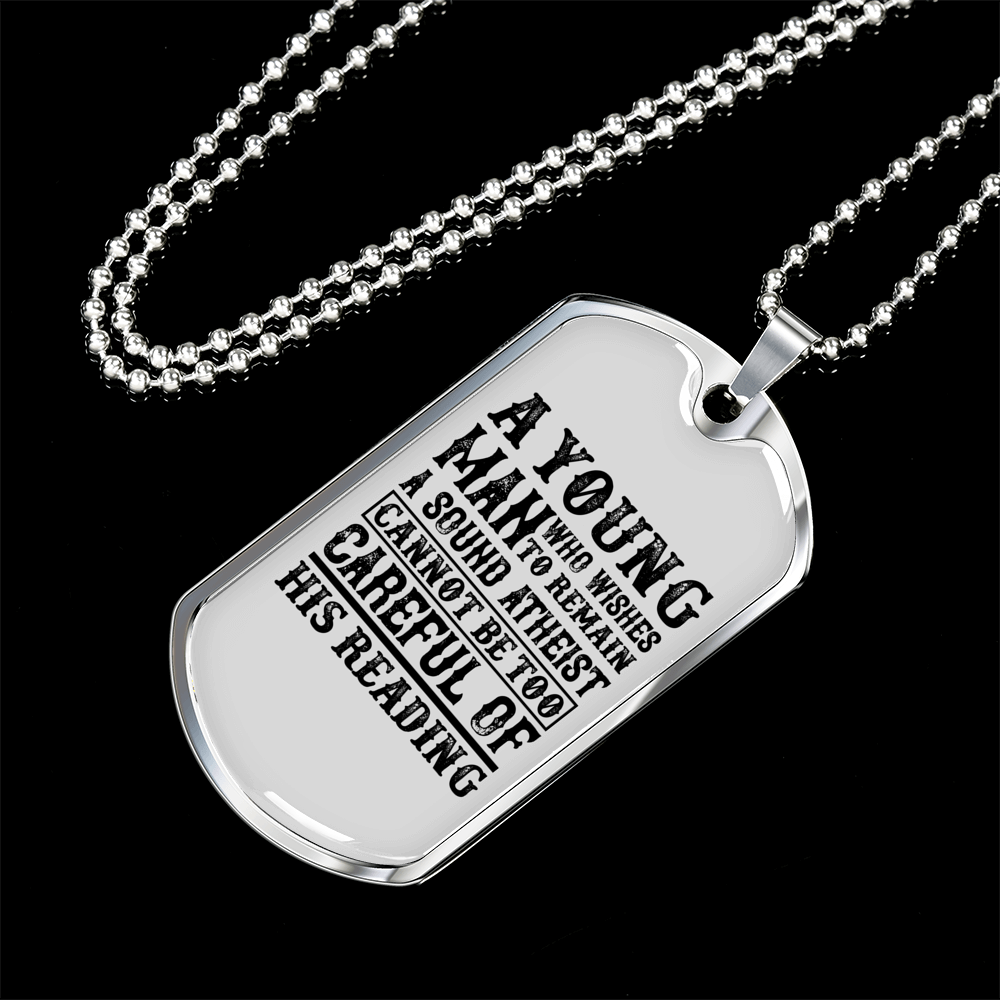 Young Man Atheist Christian Necklace Stainless Steel or 18k Gold Dog Tag 24" Chain-Express Your Love Gifts
