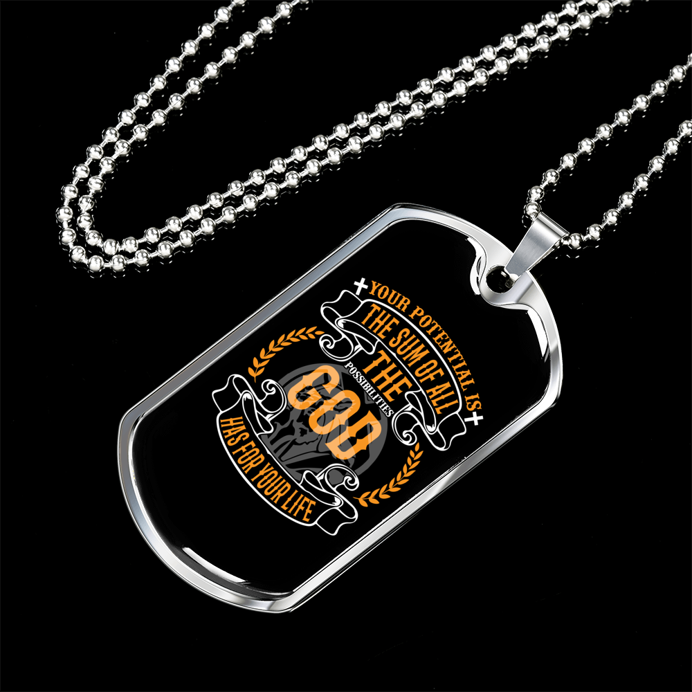 Your Potential Is The Sum Christian Necklace Stainless Steel or 18k Gold Dog Tag 24" Chain-Express Your Love Gifts