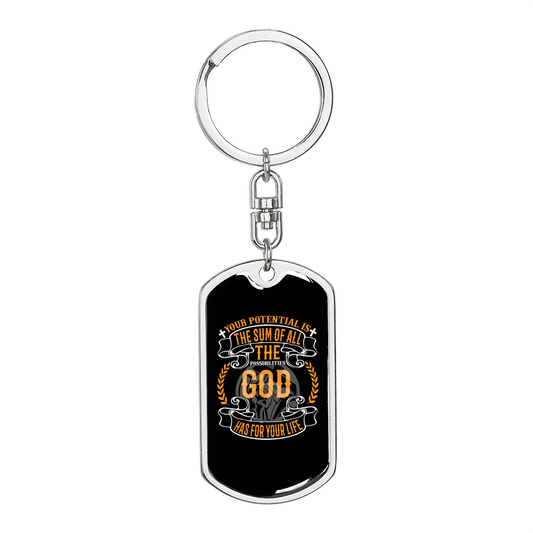 Your Potential Keychain Stainless Steel or 18k Gold Dog Tag Keyring-Express Your Love Gifts