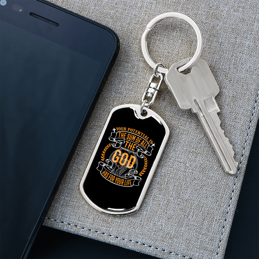 Your Potential Keychain Stainless Steel or 18k Gold Dog Tag Keyring-Express Your Love Gifts