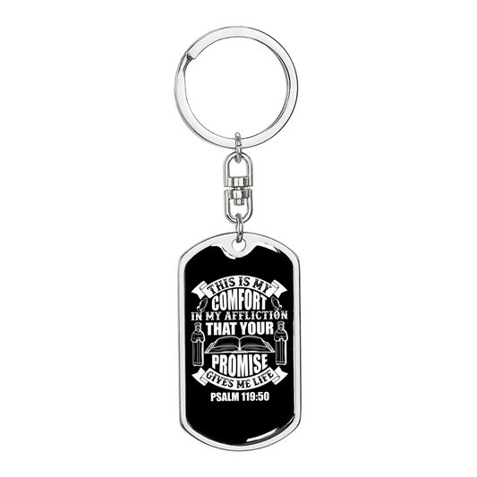 Your Promise Gives Life Psalm 119:50 White Keychain Stainless Steel or 18k Gold Dog Tag Keyring-Express Your Love Gifts