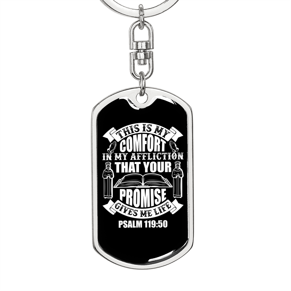 Your Promise Gives Life Psalm 119:50 White Keychain Stainless Steel or 18k Gold Dog Tag Keyring-Express Your Love Gifts