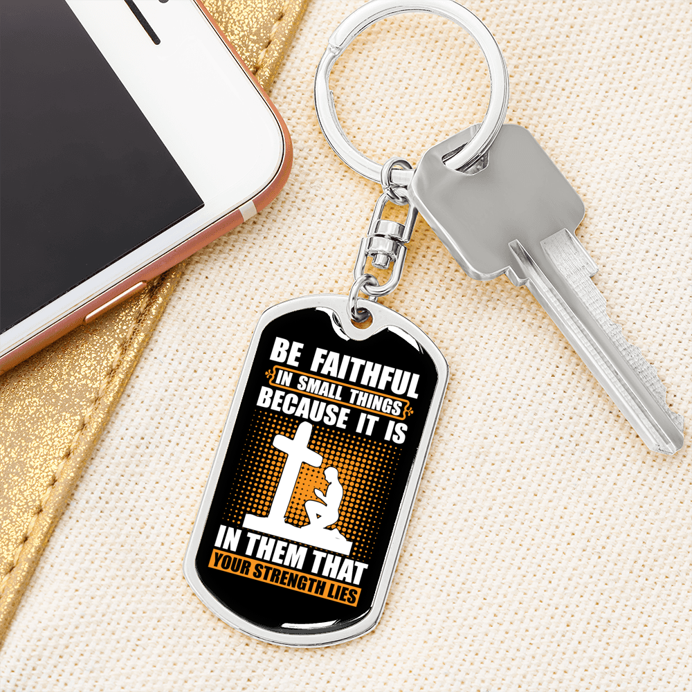 Your Strength Lies Cross Keychain Stainless Steel or 18k Gold Dog Tag Keyring-Express Your Love Gifts