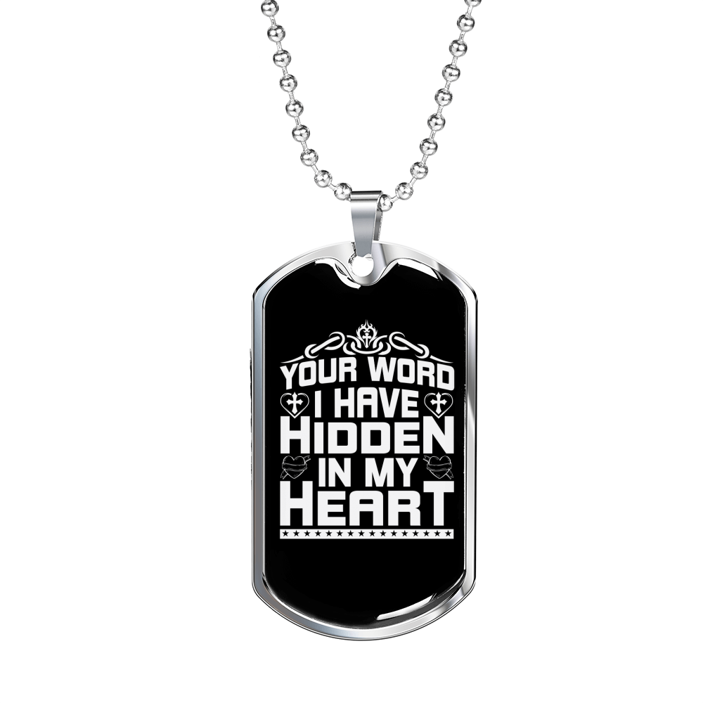 Your Word In My Heart Christian Necklace Stainless Steel or 18k Gold Dog Tag 24" Chain-Express Your Love Gifts