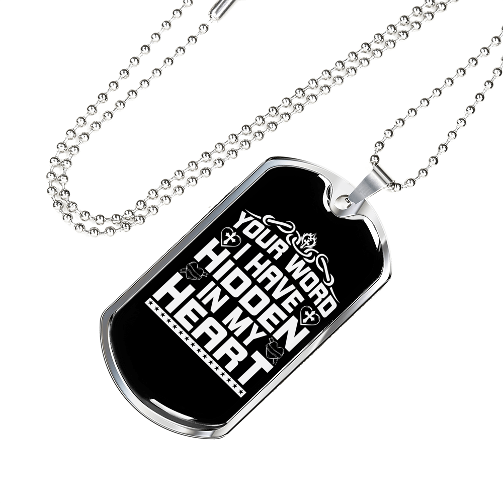 Your Word In My Heart Christian Necklace Stainless Steel or 18k Gold Dog Tag 24" Chain-Express Your Love Gifts