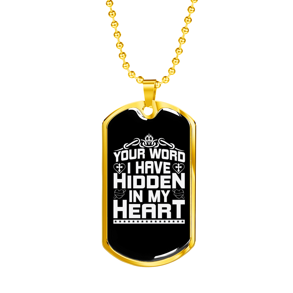 Your Word In My Heart Christian Necklace Stainless Steel or 18k Gold Dog Tag 24" Chain-Express Your Love Gifts