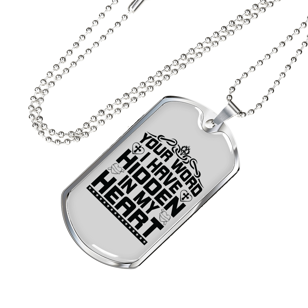 Your Word In My Heart In Black Christian Necklace Stainless Steel or 18k Gold Dog Tag 24" Chain-Express Your Love Gifts
