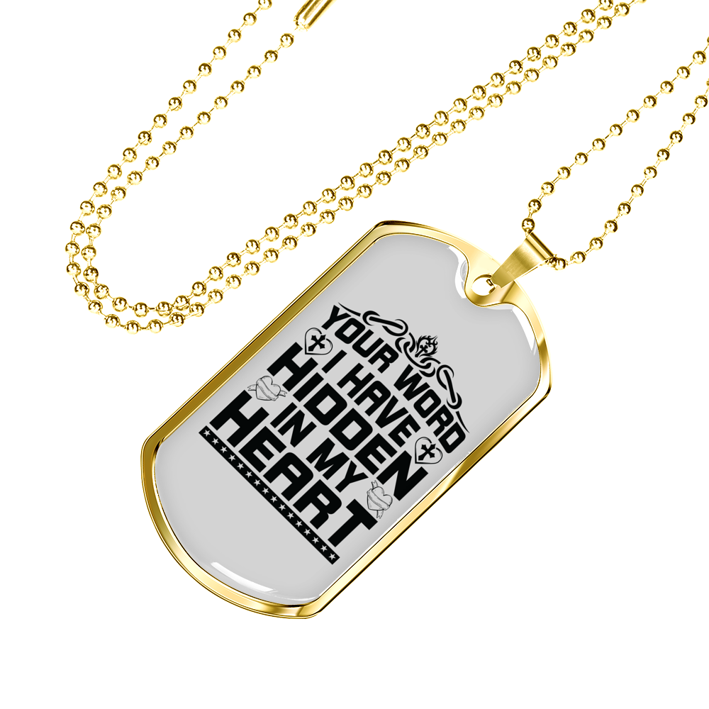 Your Word In My Heart In Black Christian Necklace Stainless Steel or 18k Gold Dog Tag 24" Chain-Express Your Love Gifts
