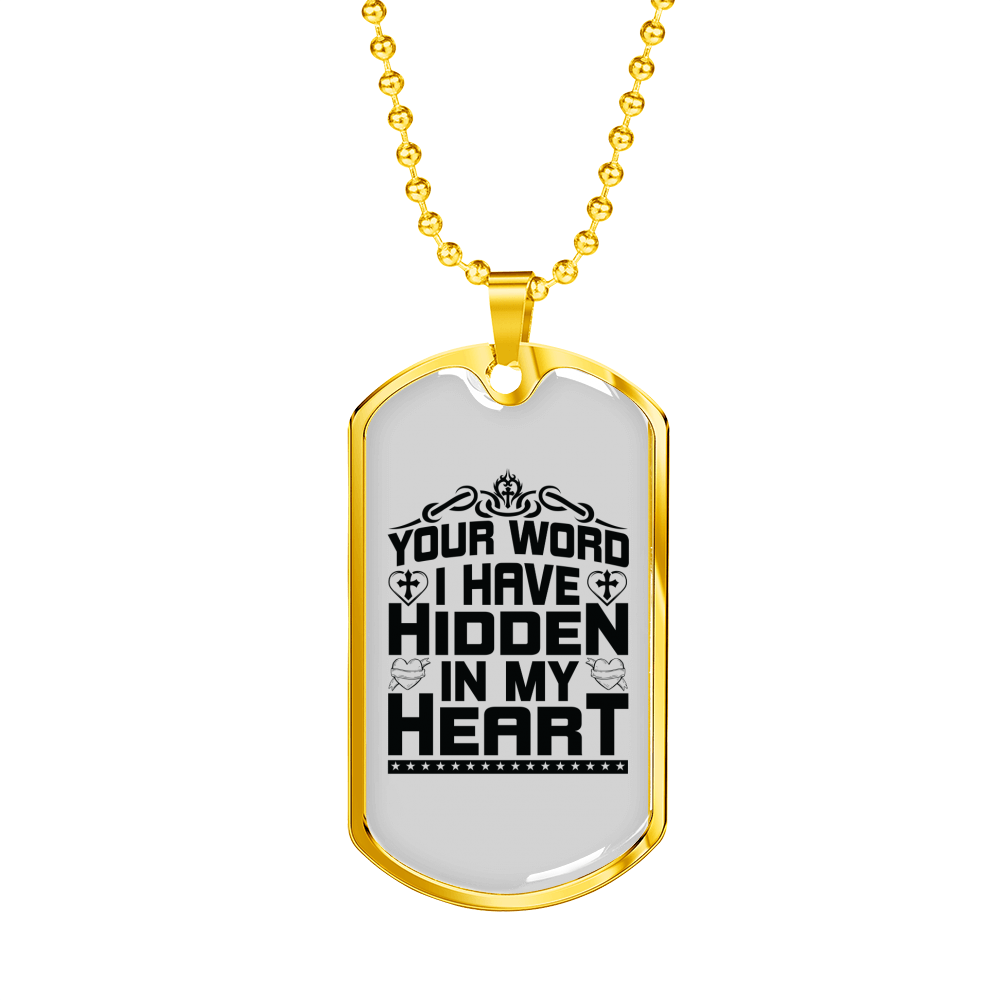 Your Word In My Heart In Black Christian Necklace Stainless Steel or 18k Gold Dog Tag 24" Chain-Express Your Love Gifts