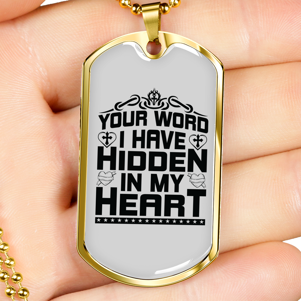 Your Word In My Heart In Black Christian Necklace Stainless Steel or 18k Gold Dog Tag 24" Chain-Express Your Love Gifts