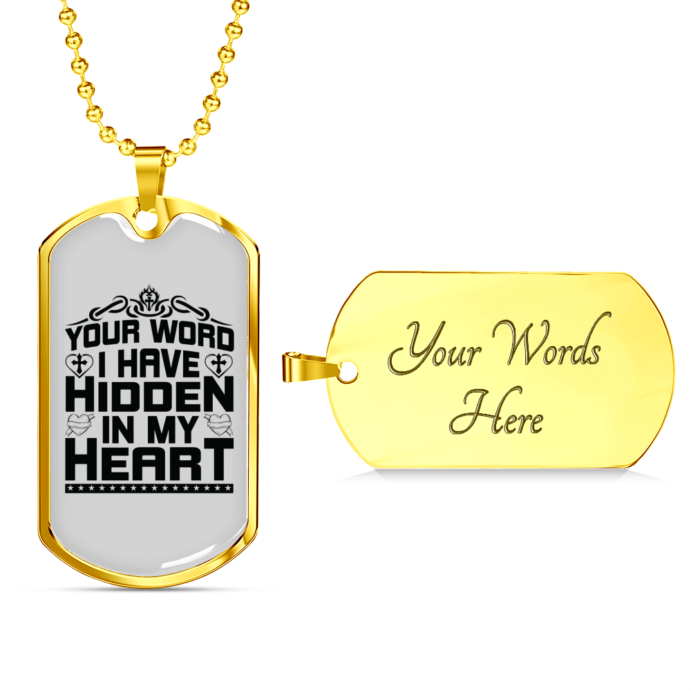 Your Word In My Heart In Black Christian Necklace Stainless Steel or 18k Gold Dog Tag 24" Chain-Express Your Love Gifts
