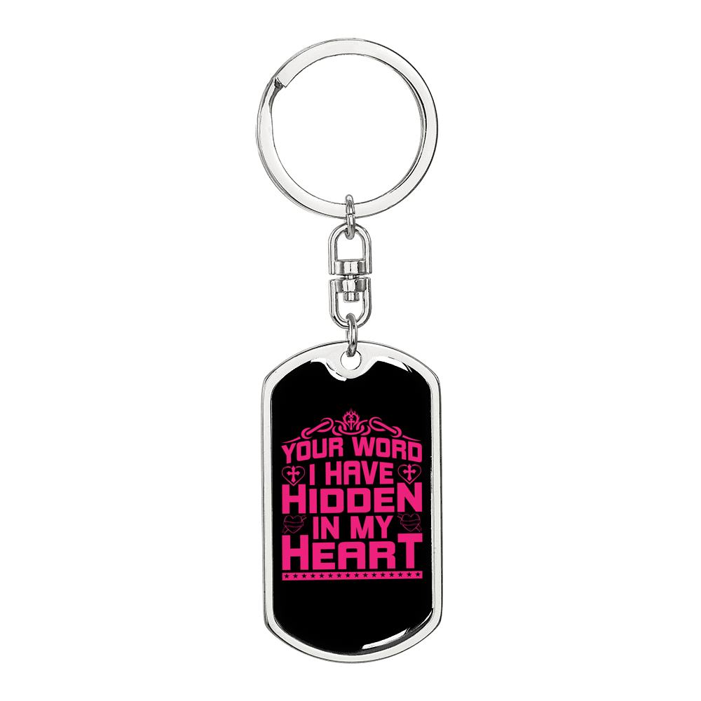 Your Word In My Heart Keychain Stainless Steel or 18k Gold Dog Tag Keyring-Express Your Love Gifts