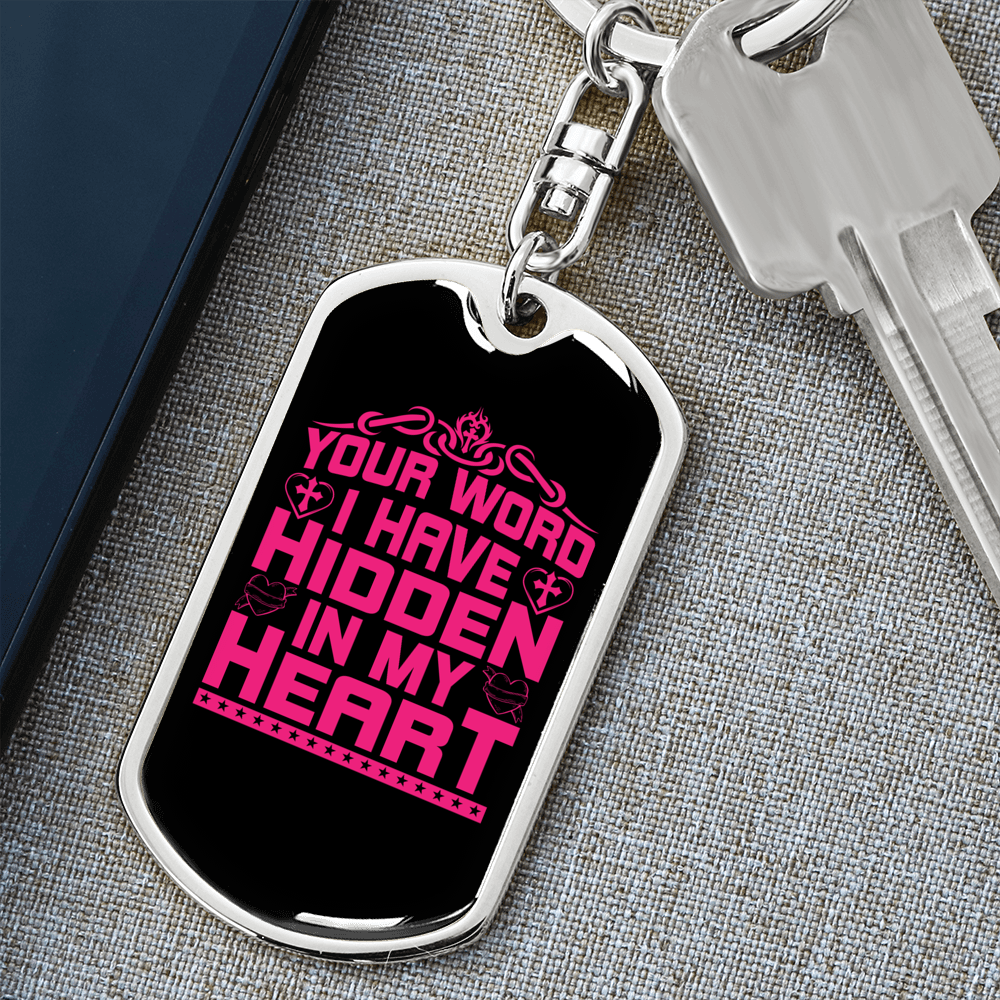 Your Word In My Heart Keychain Stainless Steel or 18k Gold Dog Tag Keyring-Express Your Love Gifts