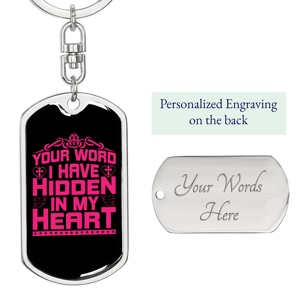 Your Word In My Heart Keychain Stainless Steel or 18k Gold Dog Tag Keyring-Express Your Love Gifts