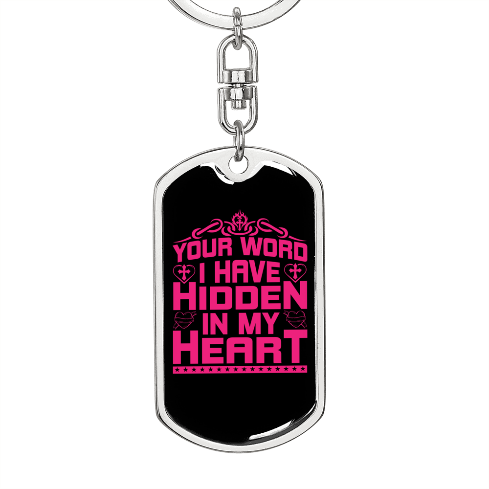 Your Word In My Heart Keychain Stainless Steel or 18k Gold Dog Tag Keyring-Express Your Love Gifts