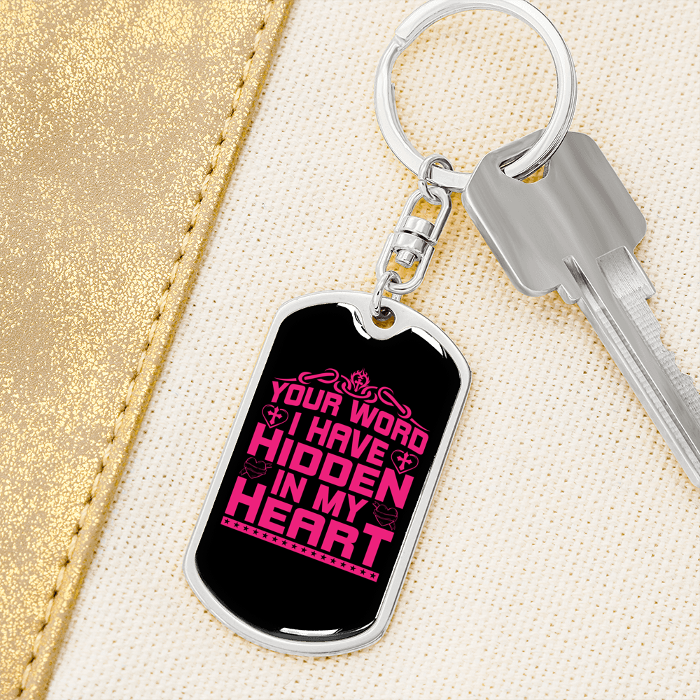 Your Word In My Heart Keychain Stainless Steel or 18k Gold Dog Tag Keyring-Express Your Love Gifts
