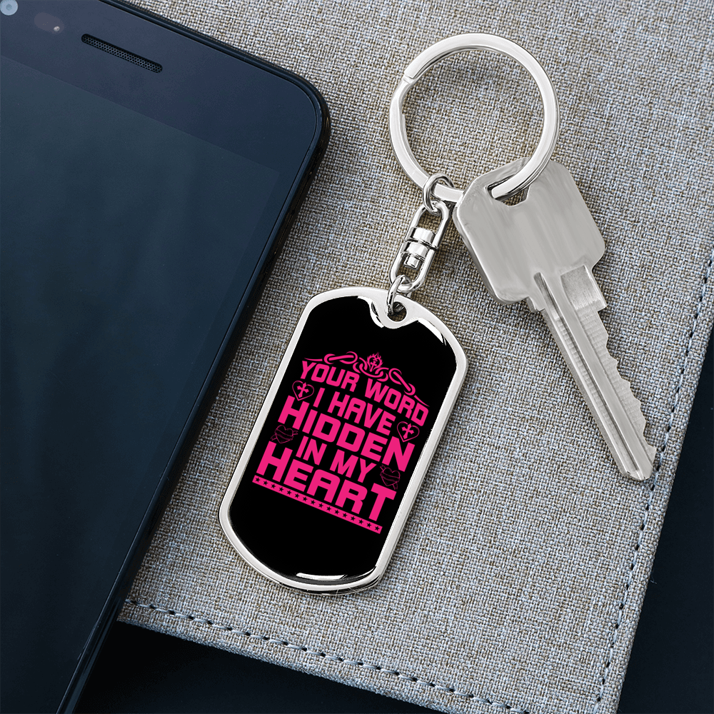 Your Word In My Heart Keychain Stainless Steel or 18k Gold Dog Tag Keyring-Express Your Love Gifts