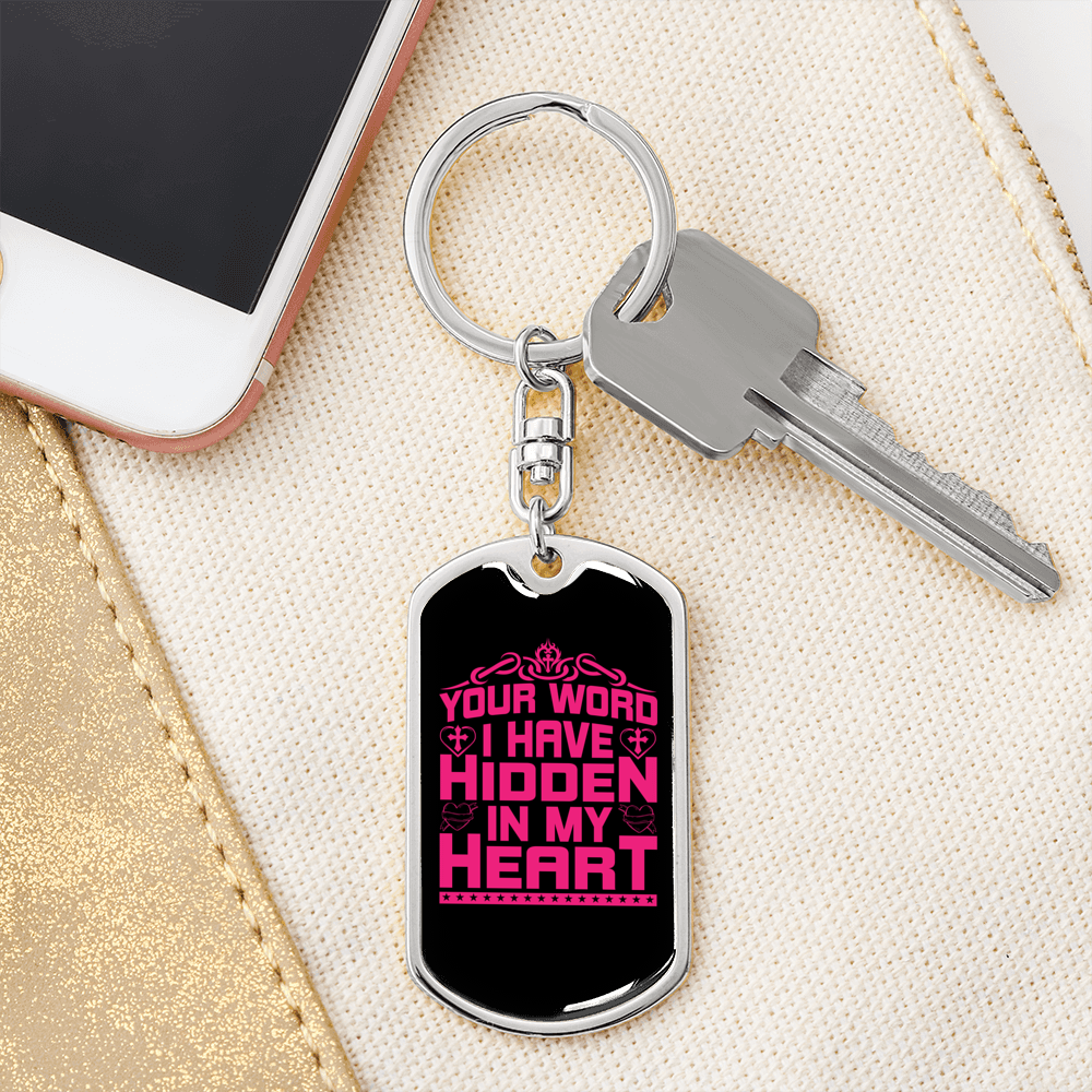Your Word In My Heart Keychain Stainless Steel or 18k Gold Dog Tag Keyring-Express Your Love Gifts