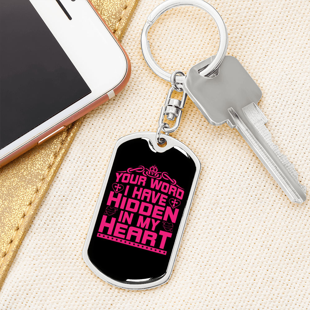 Your Word In My Heart Keychain Stainless Steel or 18k Gold Dog Tag Keyring-Express Your Love Gifts