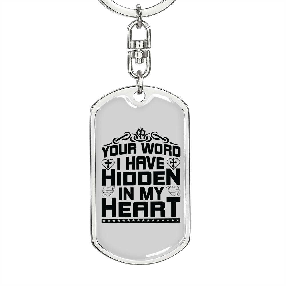 Your Word Keychain Stainless Steel or 18k Gold Dog Tag Keyring-Express Your Love Gifts