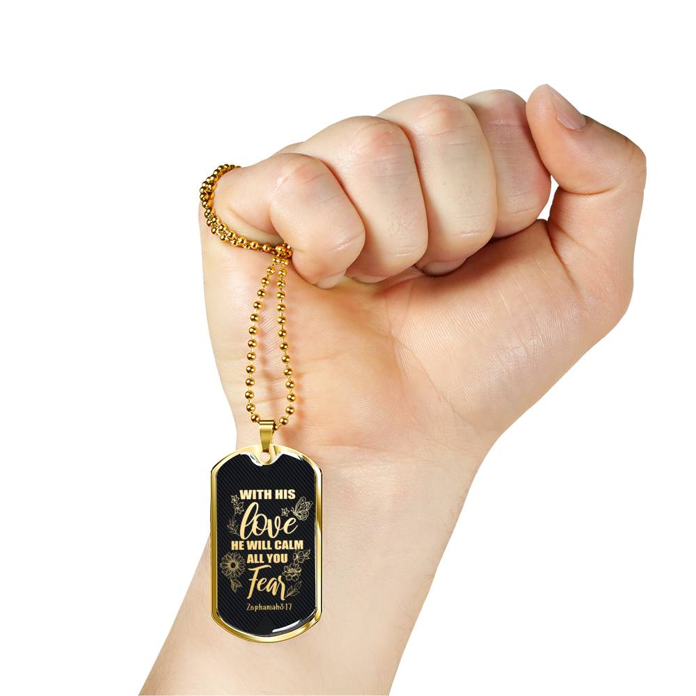 Zephaniah 3:17 Necklace With His Love Stainless Steel or 18k Gold Dog Tag 24" Chain-Express Your Love Gifts