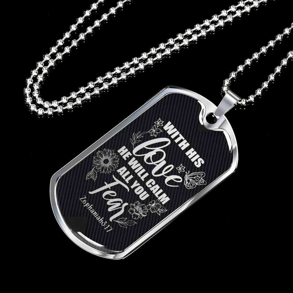 Zephaniah 3:17 Necklace With His Love Stainless Steel or 18k Gold Dog Tag 24" Chain-Express Your Love Gifts