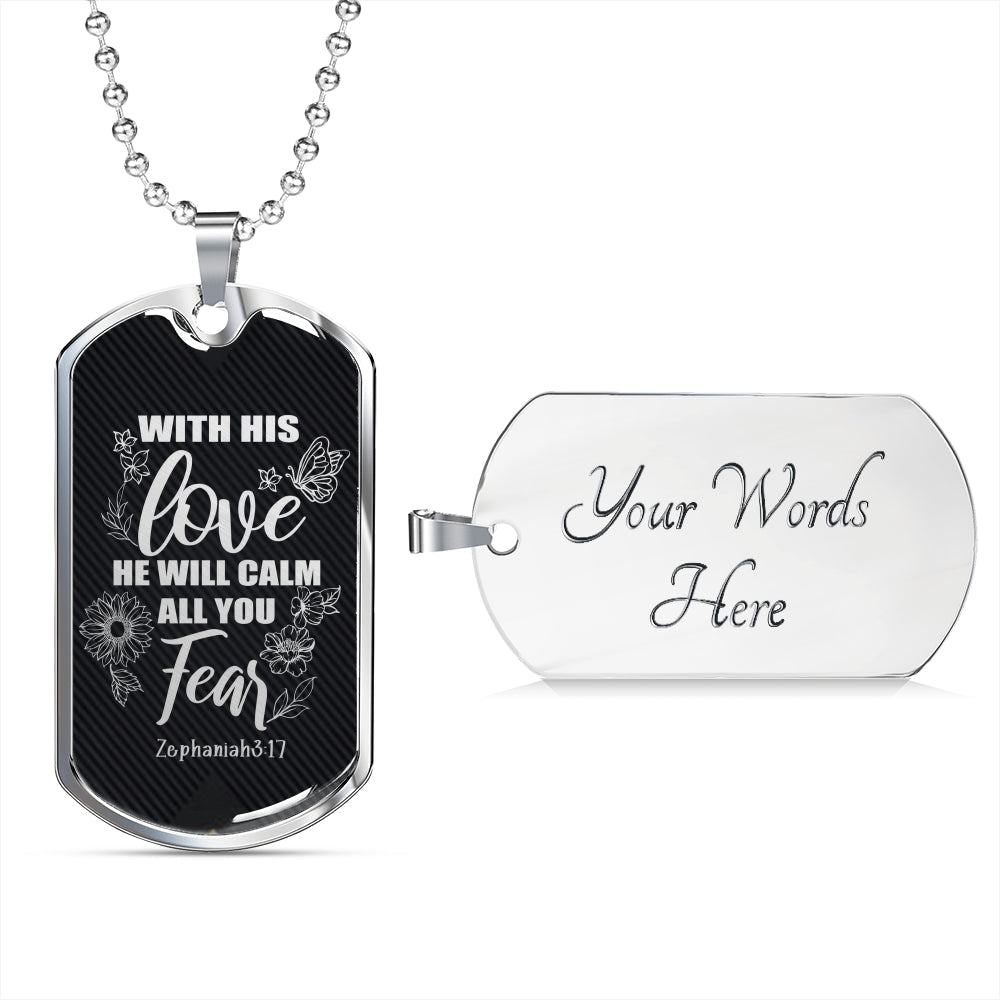 Zephaniah 3:17 Necklace With His Love Stainless Steel or 18k Gold Dog Tag 24" Chain-Express Your Love Gifts