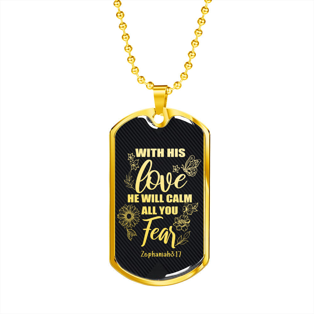 Zephaniah 3:17 Necklace With His Love Stainless Steel or 18k Gold Dog Tag 24" Chain-Express Your Love Gifts