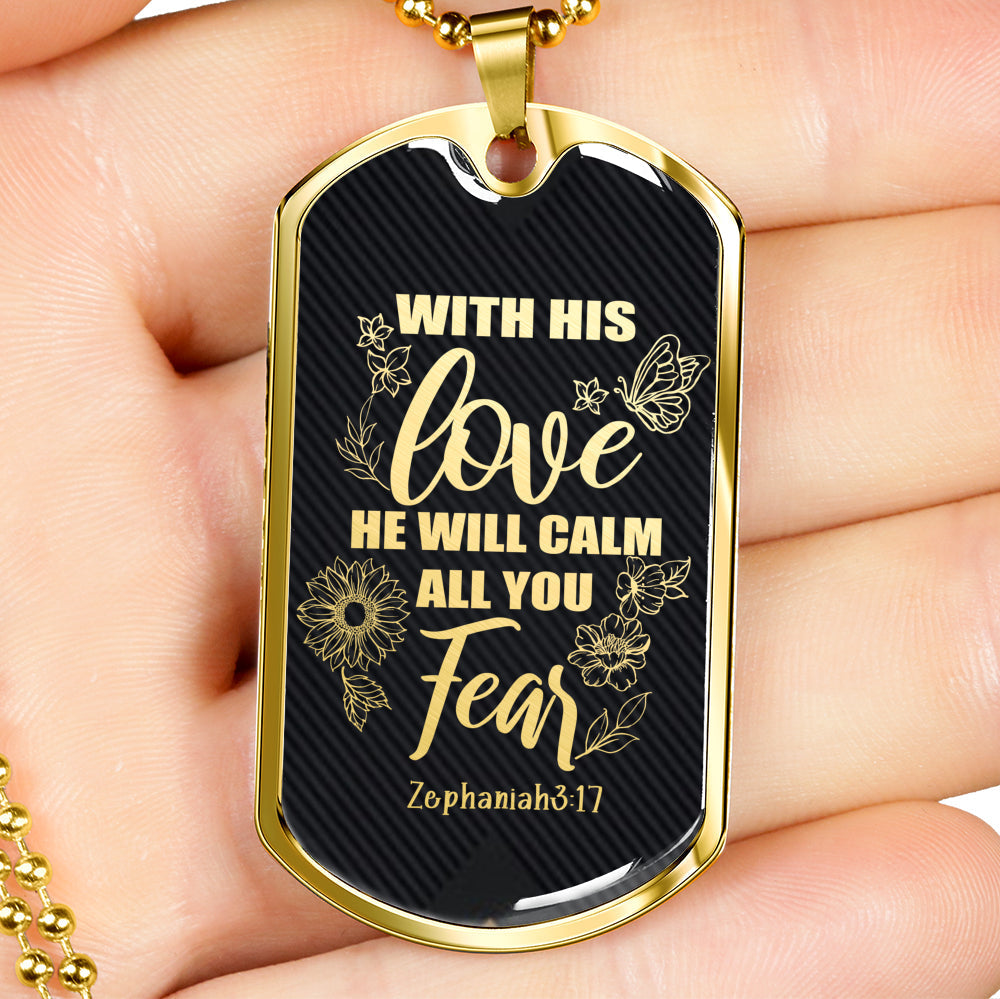 Zephaniah 3:17 Necklace With His Love Stainless Steel or 18k Gold Dog Tag 24" Chain-Express Your Love Gifts