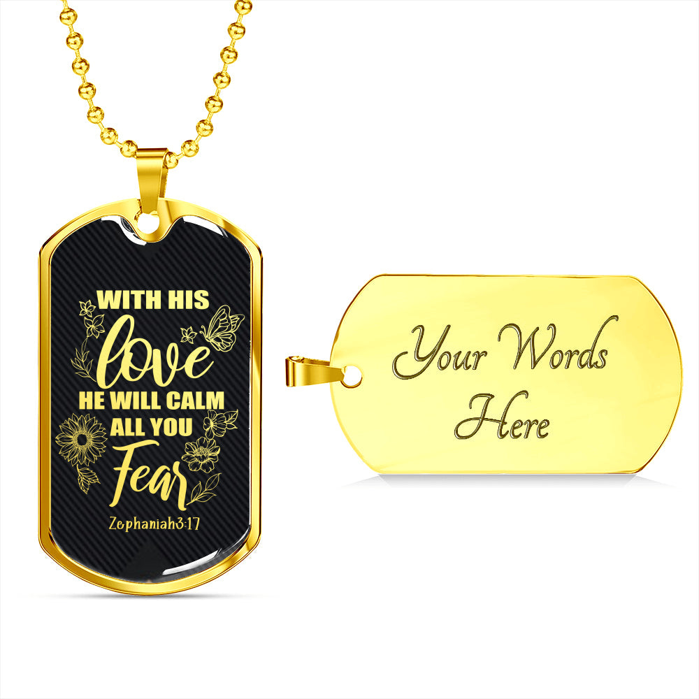 Zephaniah 3:17 Necklace With His Love Stainless Steel or 18k Gold Dog Tag 24" Chain-Express Your Love Gifts