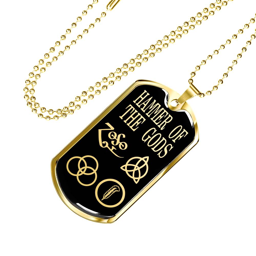 Zeppelin Symbols Hammer Of The Gods Dog Tag Stainless Steel or 18k Gold 24"-Express Your Love Gifts