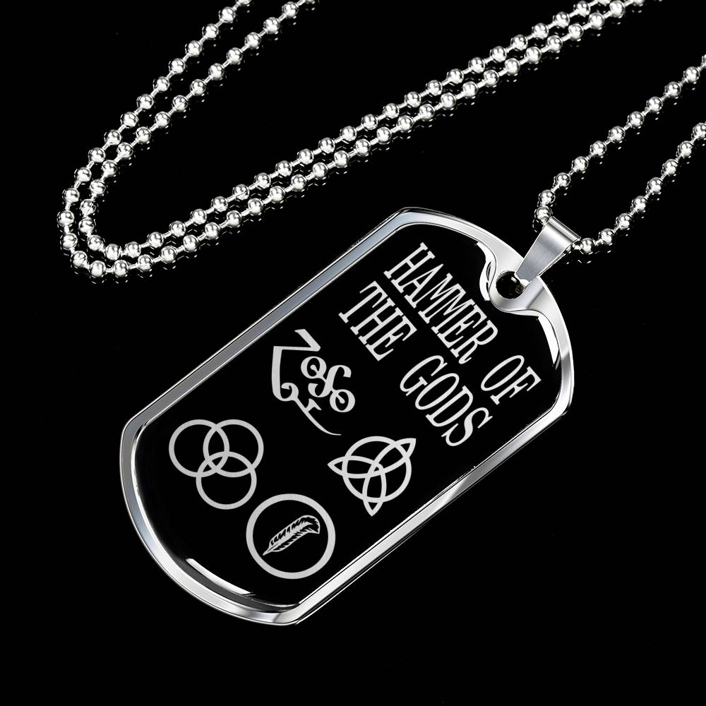 Zeppelin Symbols Hammer Of The Gods Dog Tag Stainless Steel or 18k Gold 24"-Express Your Love Gifts