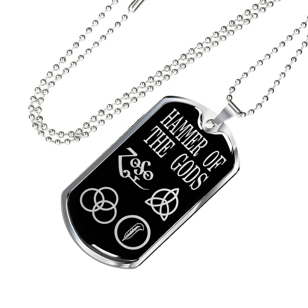 Zeppelin Symbols Hammer Of The Gods Dog Tag Stainless Steel or 18k Gold 24"-Express Your Love Gifts