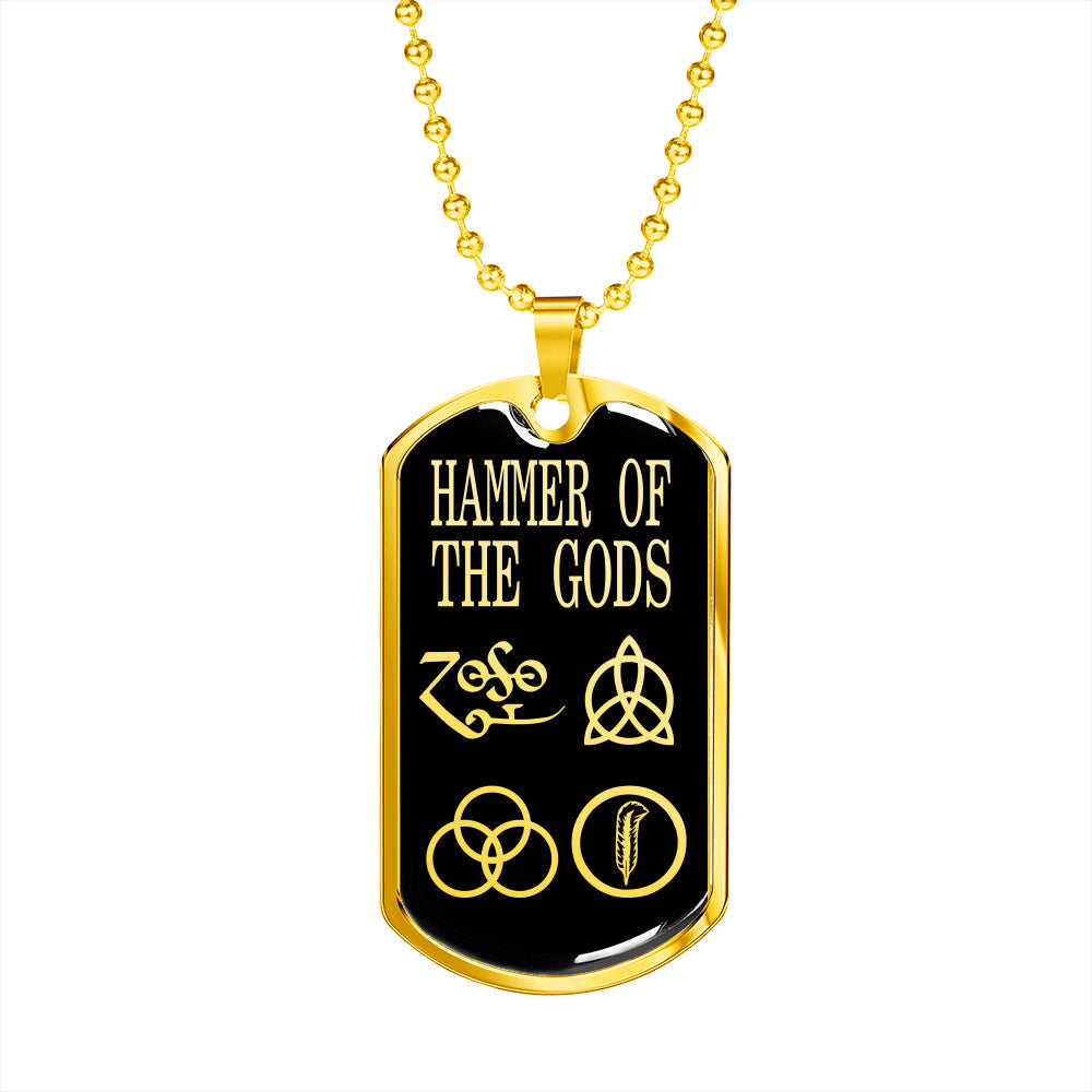 Zeppelin Symbols Hammer Of The Gods Dog Tag Stainless Steel or 18k Gold 24"-Express Your Love Gifts