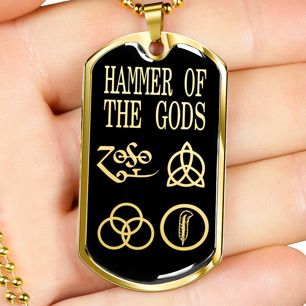 Zeppelin Symbols Hammer Of The Gods Dog Tag Stainless Steel or 18k Gold 24"-Express Your Love Gifts