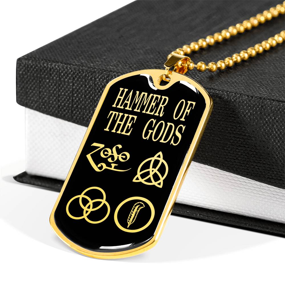 Zeppelin Symbols Hammer Of The Gods Dog Tag Stainless Steel or 18k Gold 24"-Express Your Love Gifts