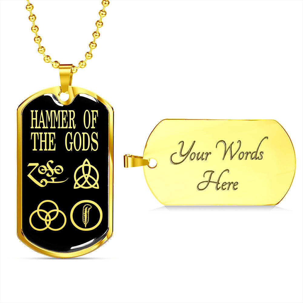 Zeppelin Symbols Hammer Of The Gods Dog Tag Stainless Steel or 18k Gold 24"-Express Your Love Gifts