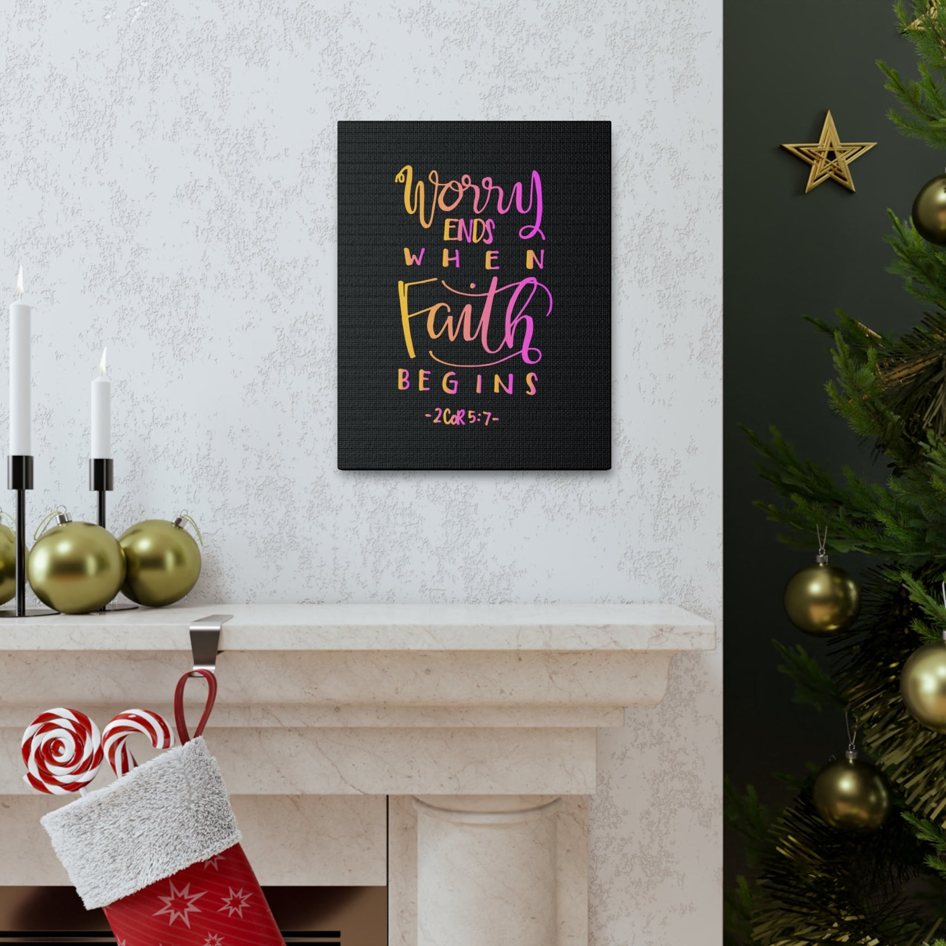 Scripture Walls Worry Ends 2 Corinthians 5:7 Bible Verse Canvas Christian Wall Art Ready to Hang-Express Your Love Gifts