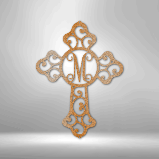Scripture Walls Personalized Initial Cross Monogram Steel Sign Steel Art Wall Metal Decor-Express Your Love Gifts