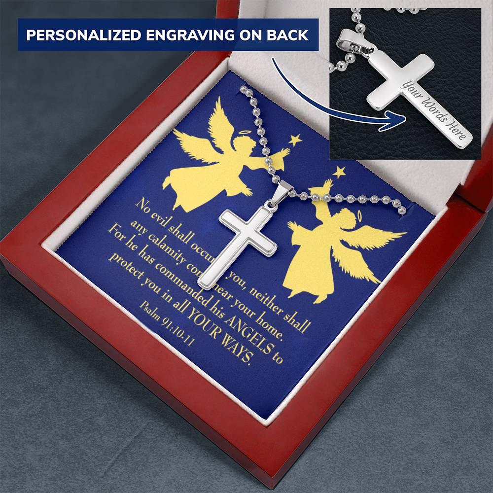 Angels Protect You Psalm 91 Cross Card Necklace w Stainless Steel Pendant-Express Your Love Gifts