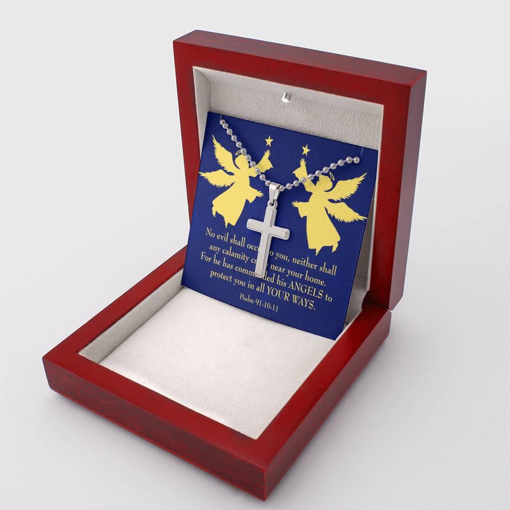 Angels Protect You Psalm 91 Cross Card Necklace w Stainless Steel Pendant-Express Your Love Gifts