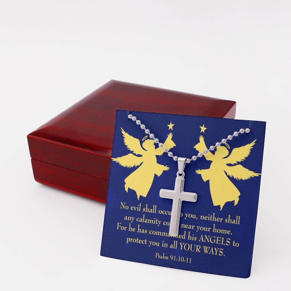 Angels Protect You Psalm 91 Cross Card Necklace w Stainless Steel Pendant-Express Your Love Gifts