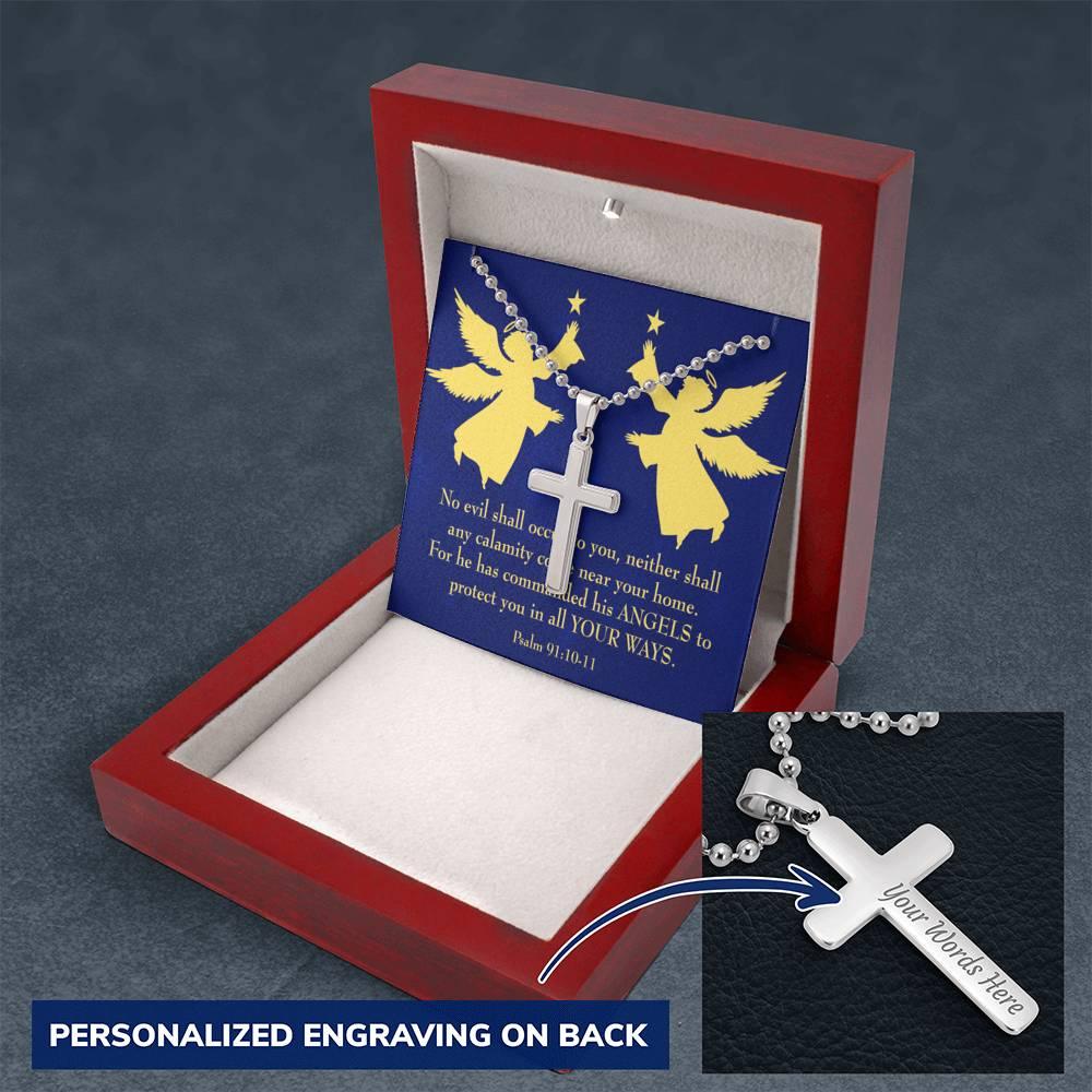 Angels Protect You Psalm 91 Cross Card Necklace w Stainless Steel Pendant-Express Your Love Gifts