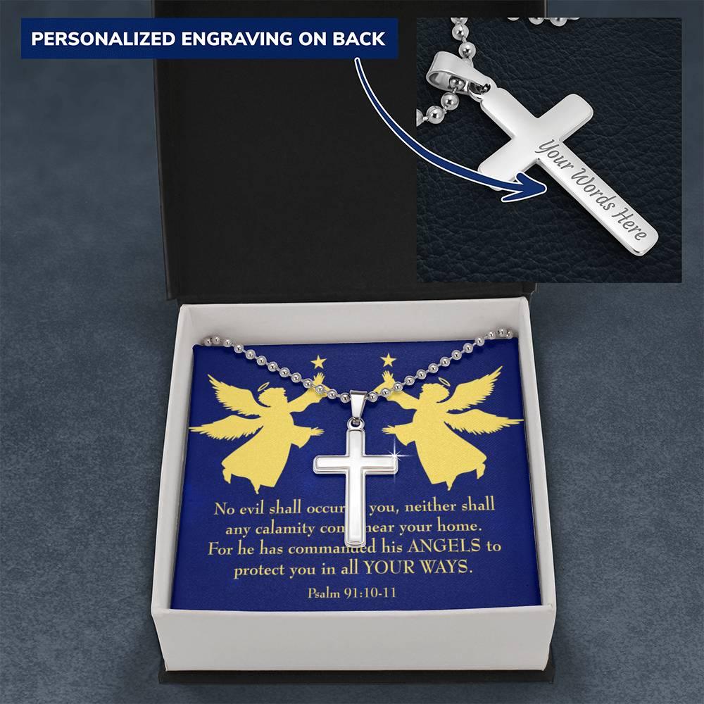 Angels Protect You Psalm 91 Cross Card Necklace w Stainless Steel Pendant-Express Your Love Gifts