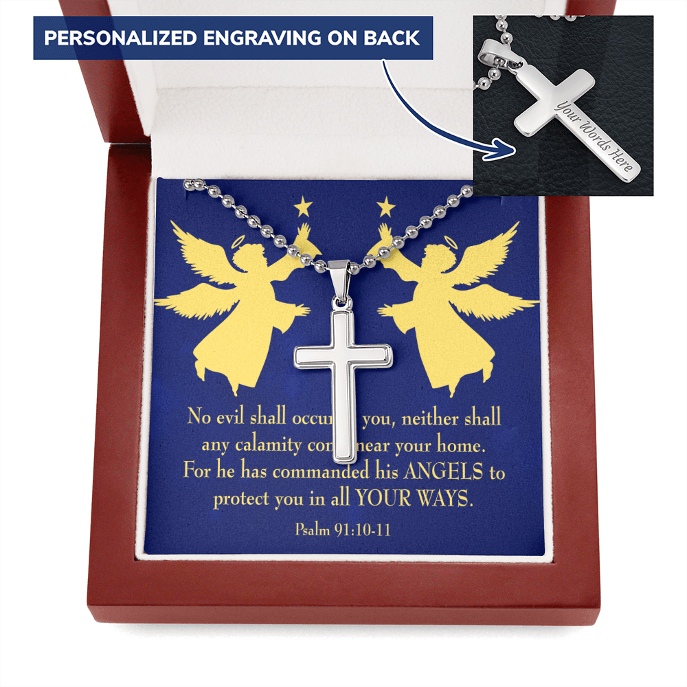 Angels Protect You Psalm 91 Cross Card Necklace w Stainless Steel Pendant-Express Your Love Gifts