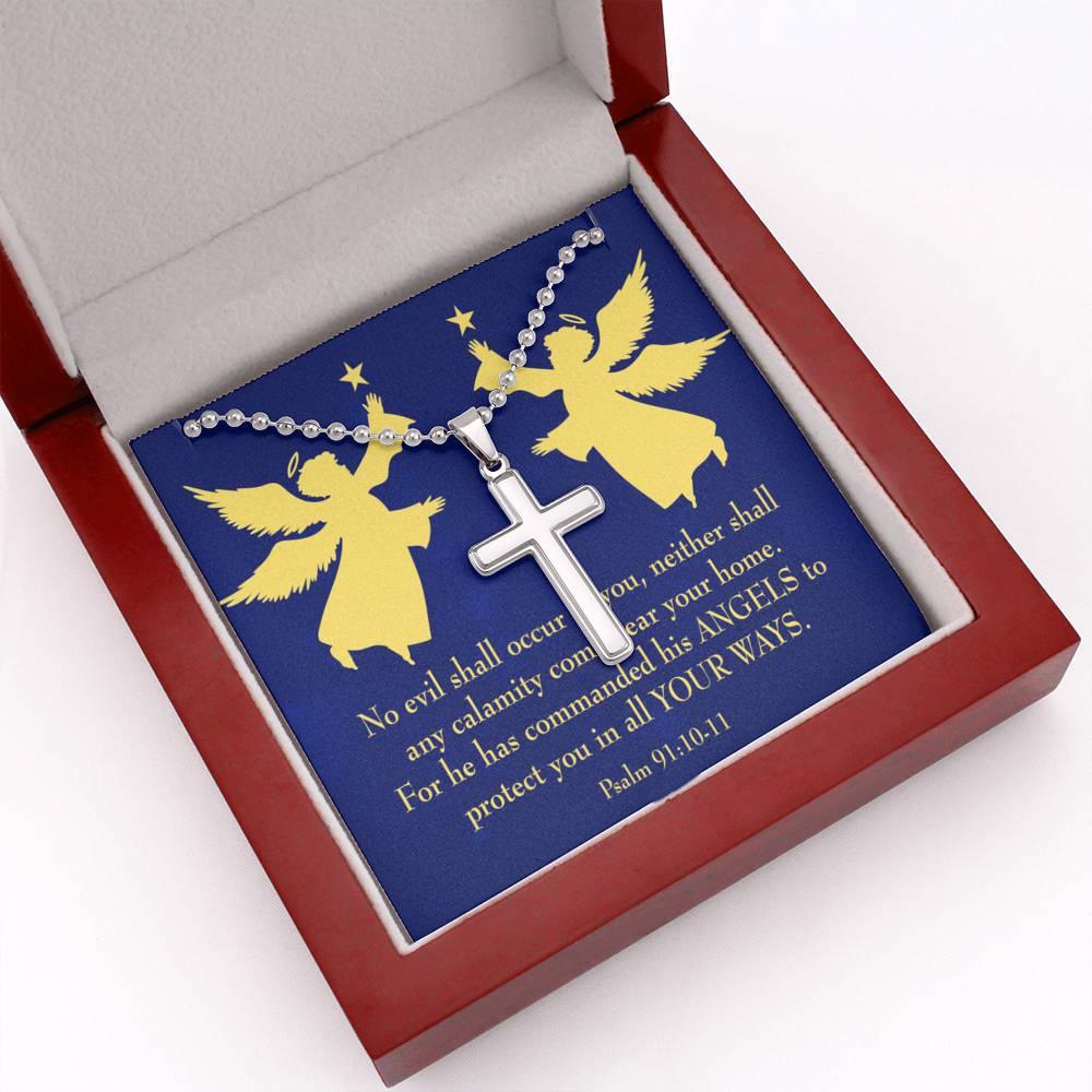 Angels Protect You Psalm 91 Cross Card Necklace w Stainless Steel Pendant-Express Your Love Gifts