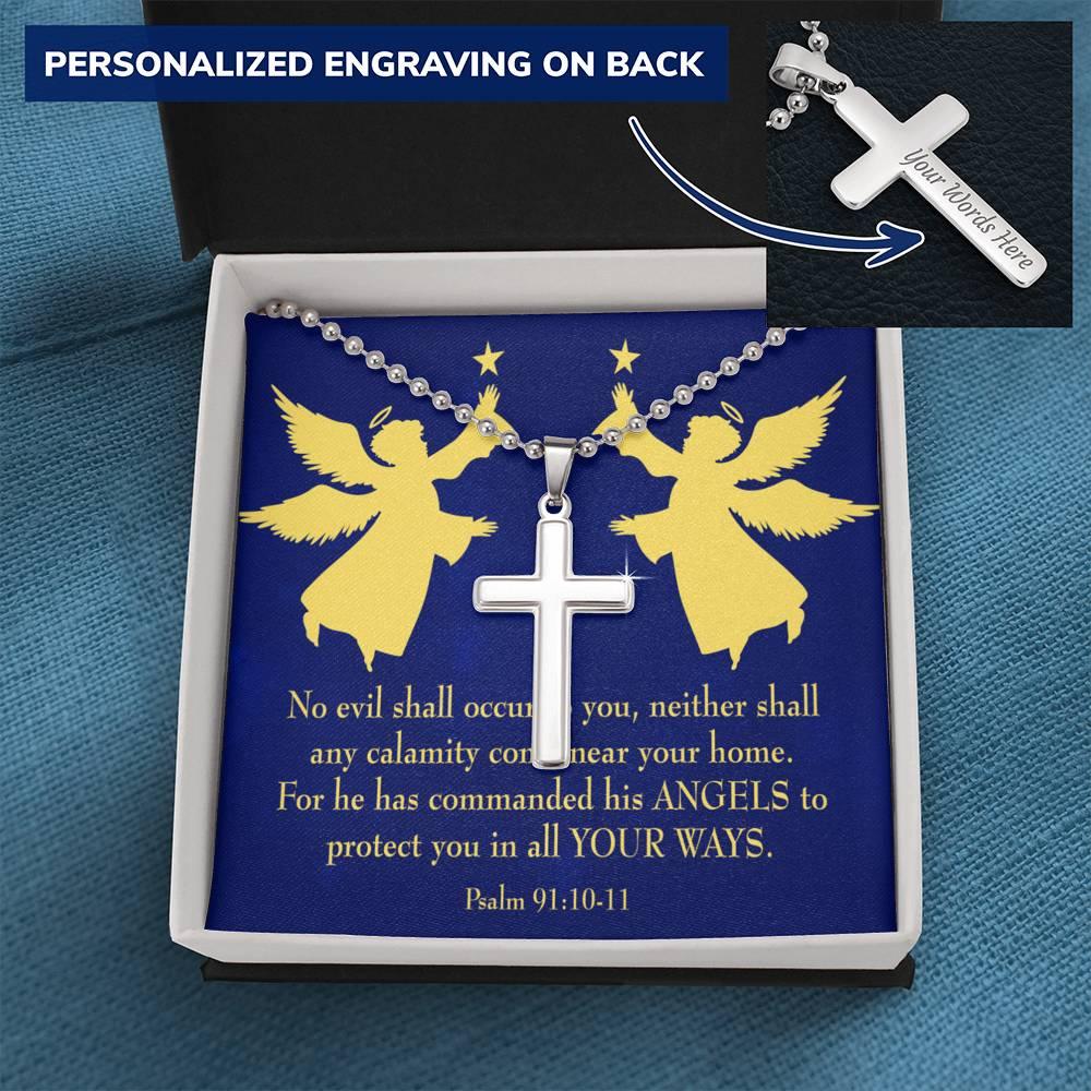 Angels Protect You Psalm 91 Cross Card Necklace w Stainless Steel Pendant-Express Your Love Gifts